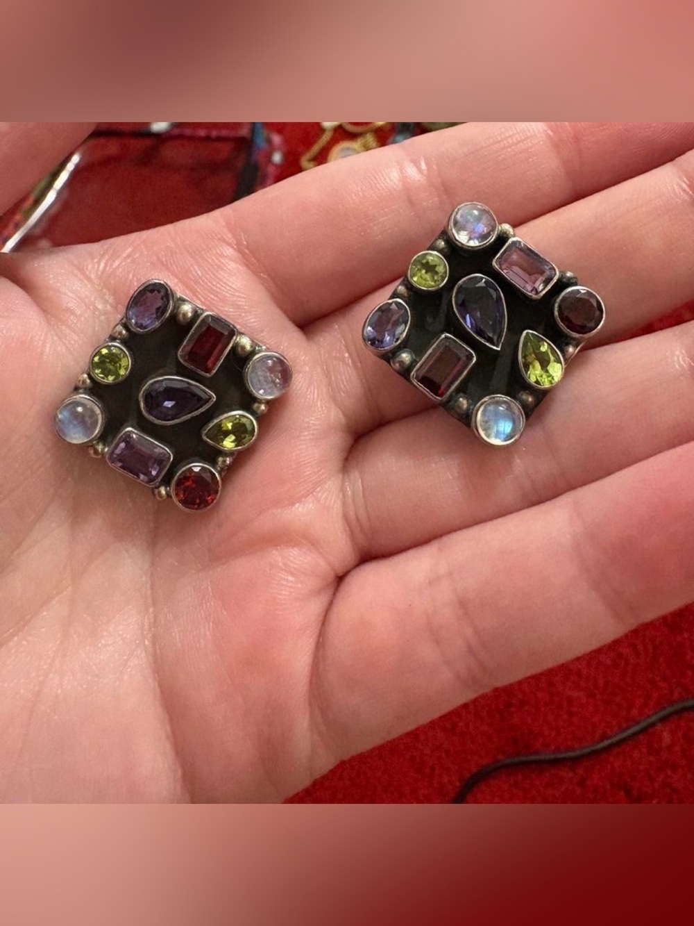 Nicki Butler Multicolor Gemstone Square Stud Earrings - Sterling Silver 925